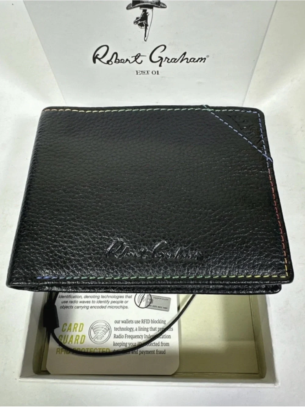 Chic Robert Graham Black Leather Wallet with Stitch Accents